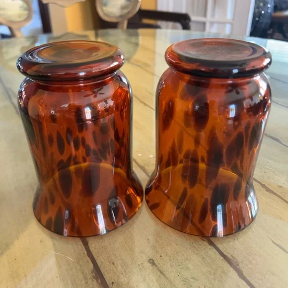 Source Unknown Tortoiseshell Glass vases or candleholders 7 inches tall pair - Picture 10 of 10